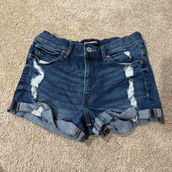 Express Distressed Jean Shorts Style Shortie High Rise Women's Size 6 Rolled Hem - Picture 1 of 10